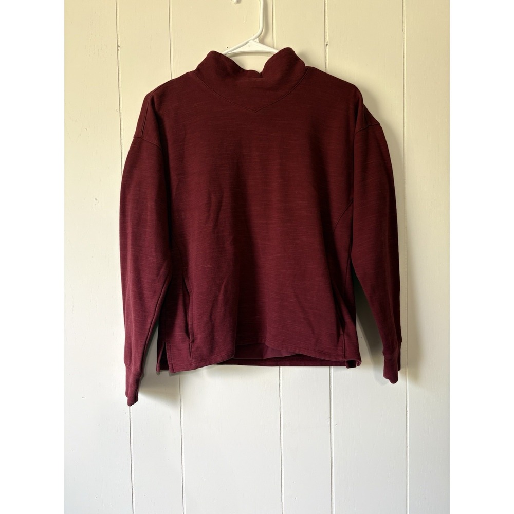 L.L.Bean Women's Small Burgundy Mock Neck Pullover Sweatshirt Side Slits Stretch
